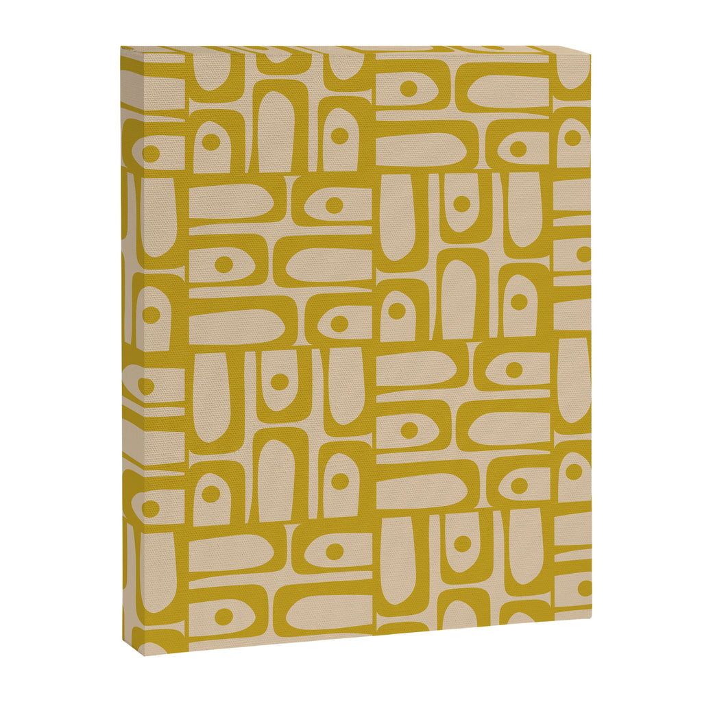 Mid Century Modern Piquet Abstract Multi Pattern in Mid Mod Mustard Yellow and Beige Canvas Print Gallery Image 8