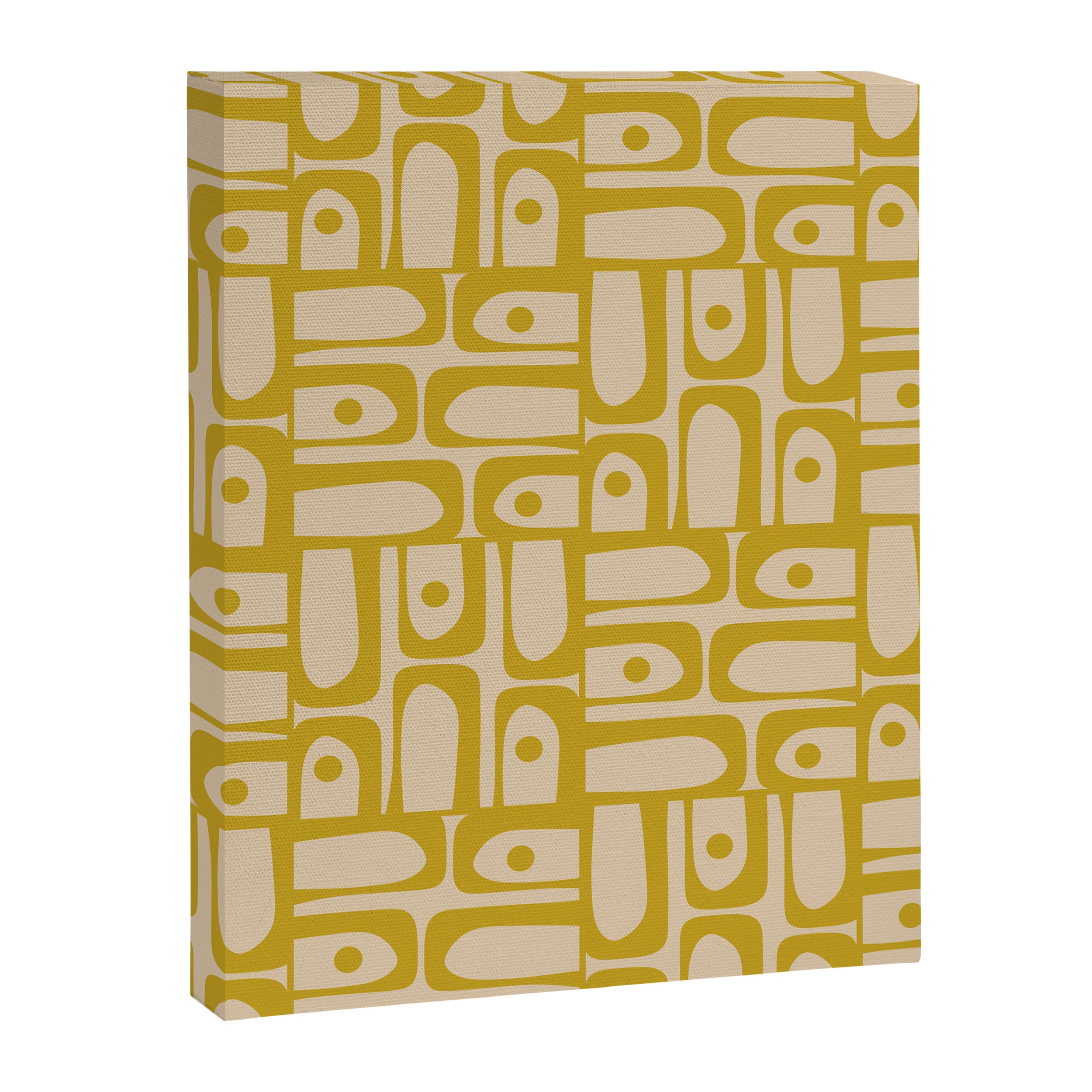 Mid Century Modern Piquet Abstract Multi Pattern in Mid Mod Mustard Yellow and Beige Canvas Print Gallery Image 8