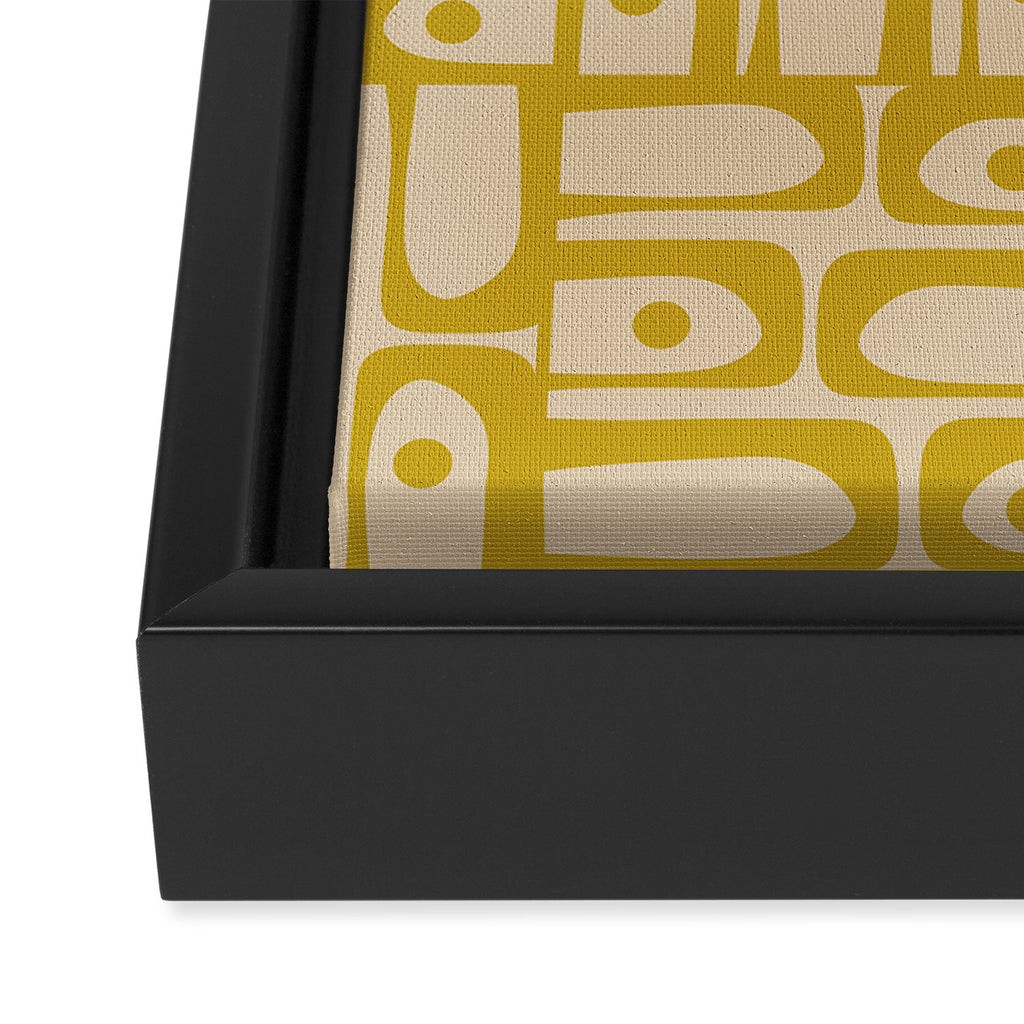 Mid Century Modern Piquet Abstract Multi Pattern in Mid Mod Mustard Yellow and Beige Framed Canvas Print Gallery Image 3