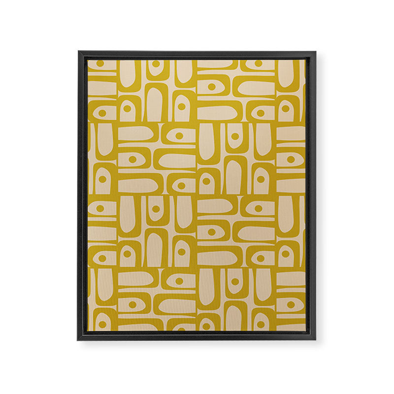 Mid Century Modern Piquet Abstract Multi Pattern in Mid Mod Mustard Yellow and Beige Framed Canvas Print Gallery Image 8