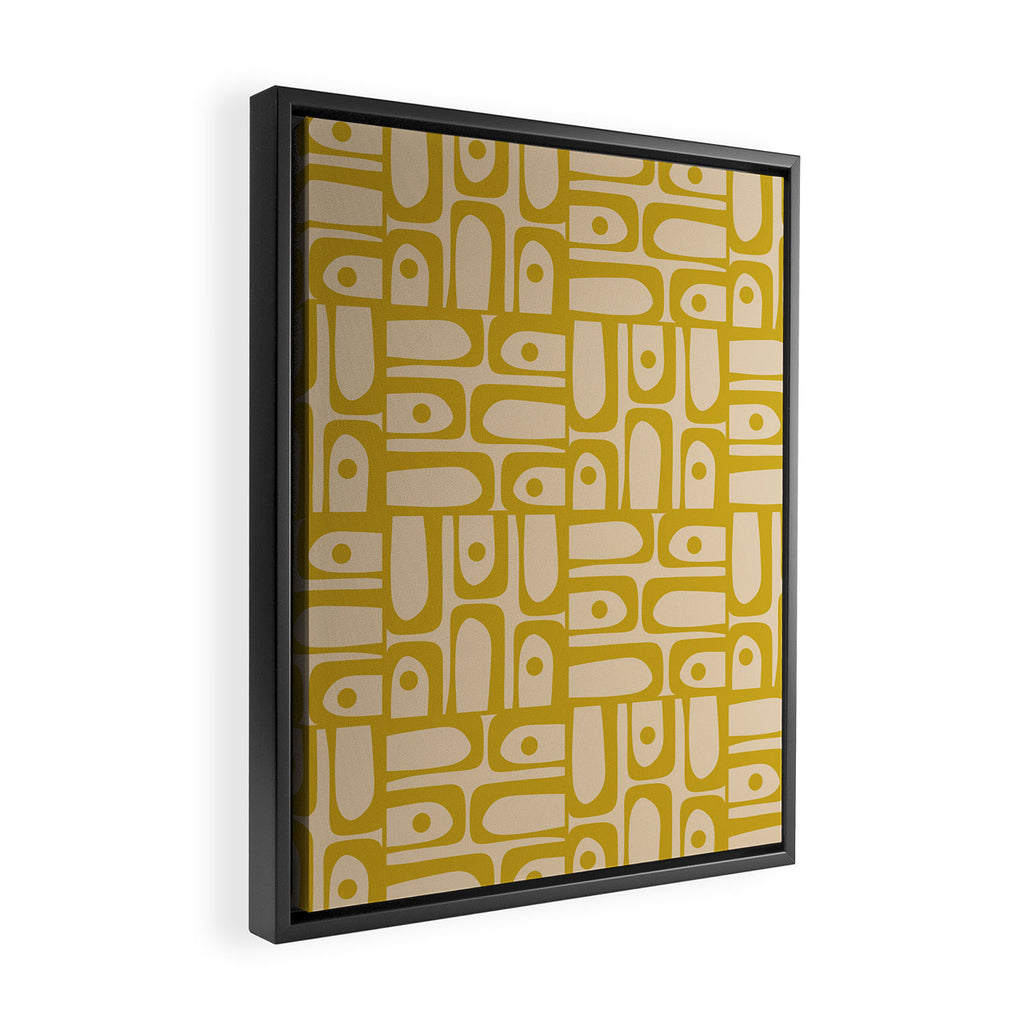 Mid Century Modern Piquet Abstract Multi Pattern in Mid Mod Mustard Yellow and Beige Framed Canvas Print Gallery Image 2