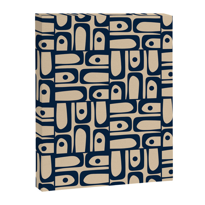 Mid Century Modern Piquet Abstract Multi Pattern in Mid Mod Navy Blue and Beige Canvas Print Gallery Image 1