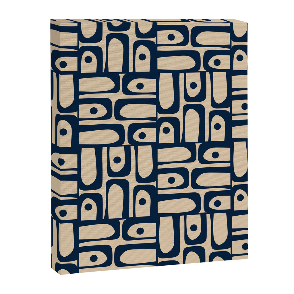 Mid Century Modern Piquet Abstract Multi Pattern in Mid Mod Navy Blue and Beige Canvas Print Gallery Image 8
