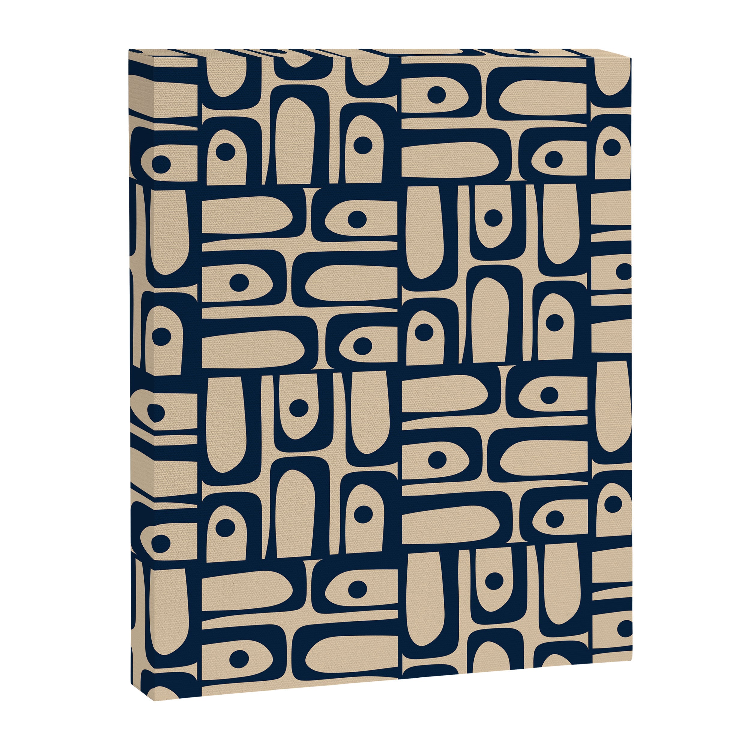 Mid Century Modern Piquet Abstract Multi Pattern in Mid Mod Navy Blue and Beige Canvas Print Gallery Image 8