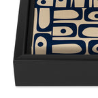 Mid Century Modern Piquet Abstract Multi Pattern in Mid Mod Navy Blue and Beige Framed Canvas Print Gallery Image 3