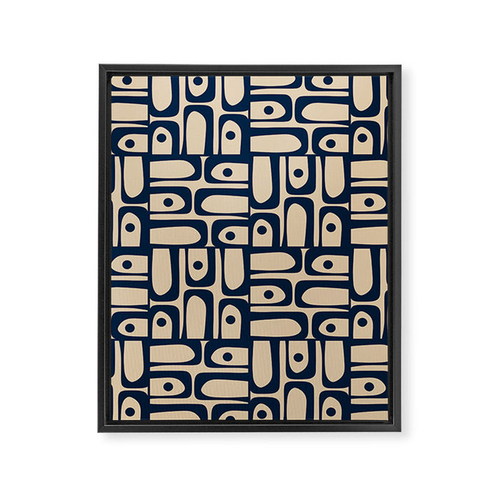 Mid Century Modern Piquet Abstract Multi Pattern in Mid Mod Navy Blue and Beige Framed Canvas Print Gallery Image 1