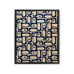 Mid Century Modern Piquet Abstract Multi Pattern in Mid Mod Navy Blue and Beige Framed Canvas Print Gallery Image 8