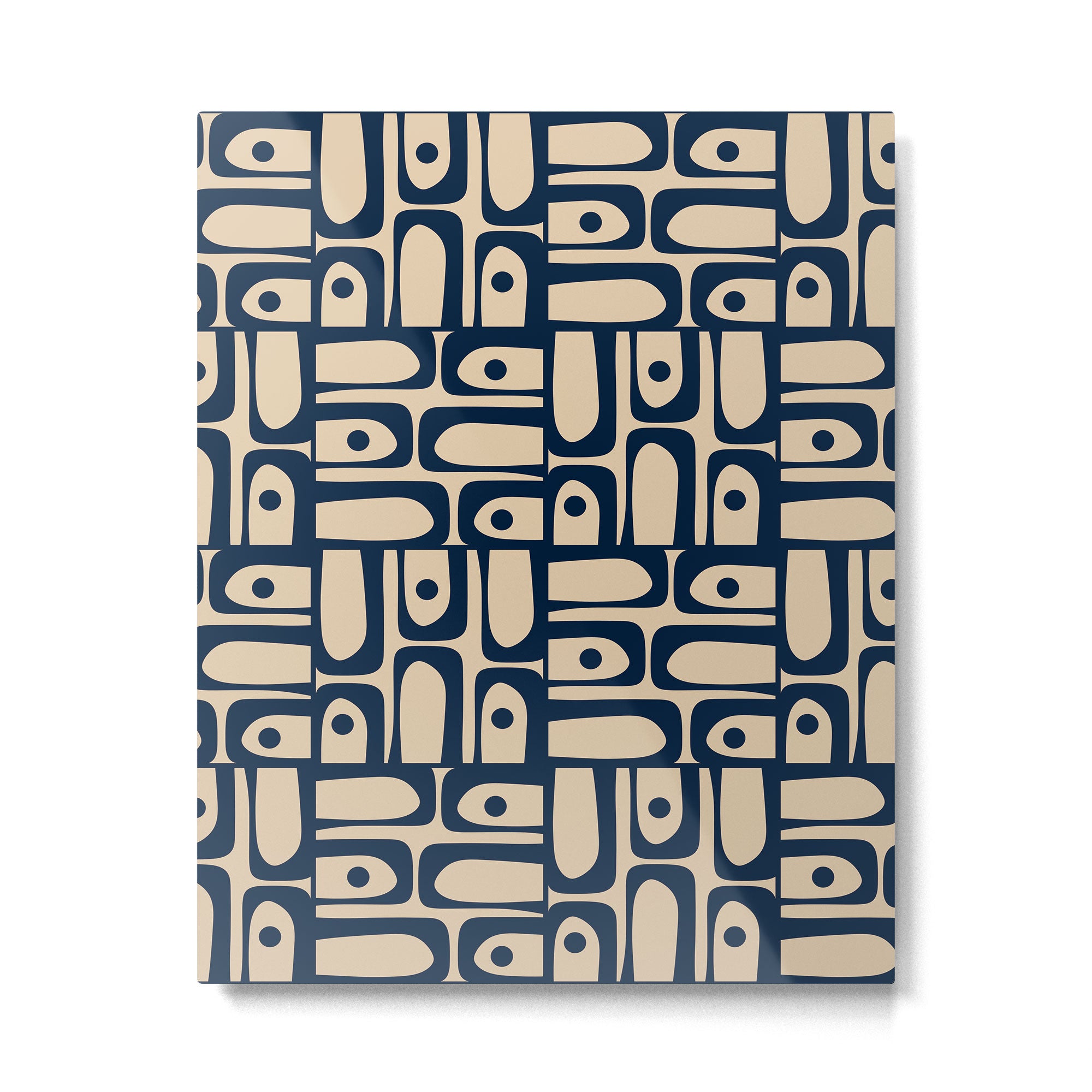 Mid Century Modern Piquet Abstract Multi Pattern in Mid Mod Navy Blue and Beige Metal Print Gallery Image 6