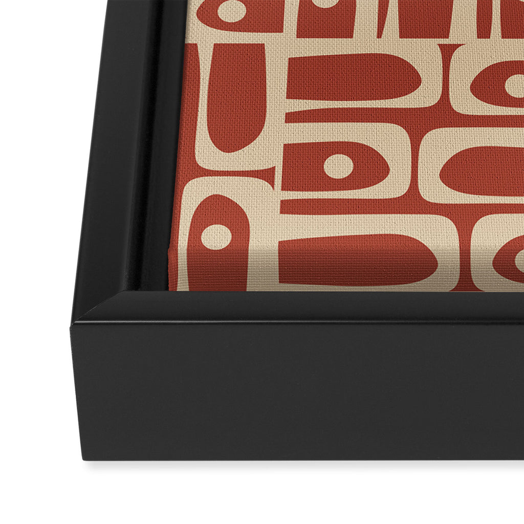 Mid Century Modern Piquet Abstract Multi Pattern in Mid Mod Rust and Beige Framed Canvas Print Gallery Image 3