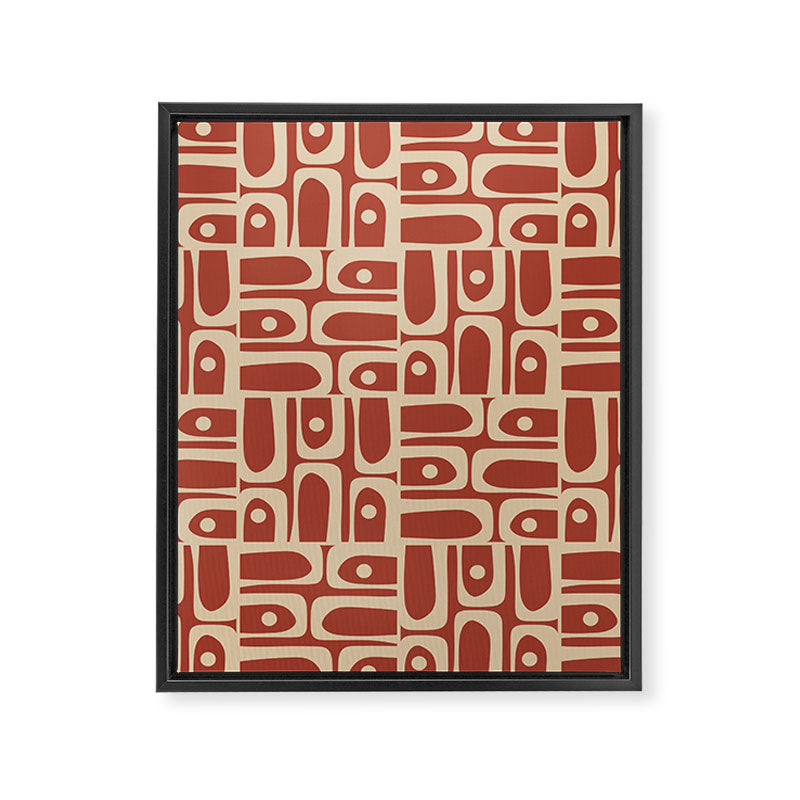 Mid Century Modern Piquet Abstract Multi Pattern in Mid Mod Rust and Beige Framed Canvas Print Gallery Image 8