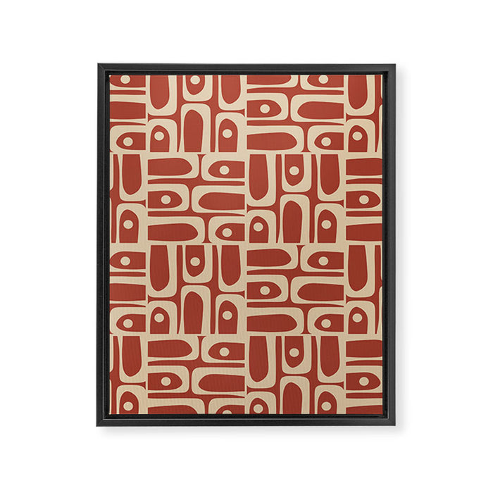 Mid Century Modern Piquet Abstract Multi Pattern in Mid Mod Rust and Beige Framed Canvas Print Gallery Image 1