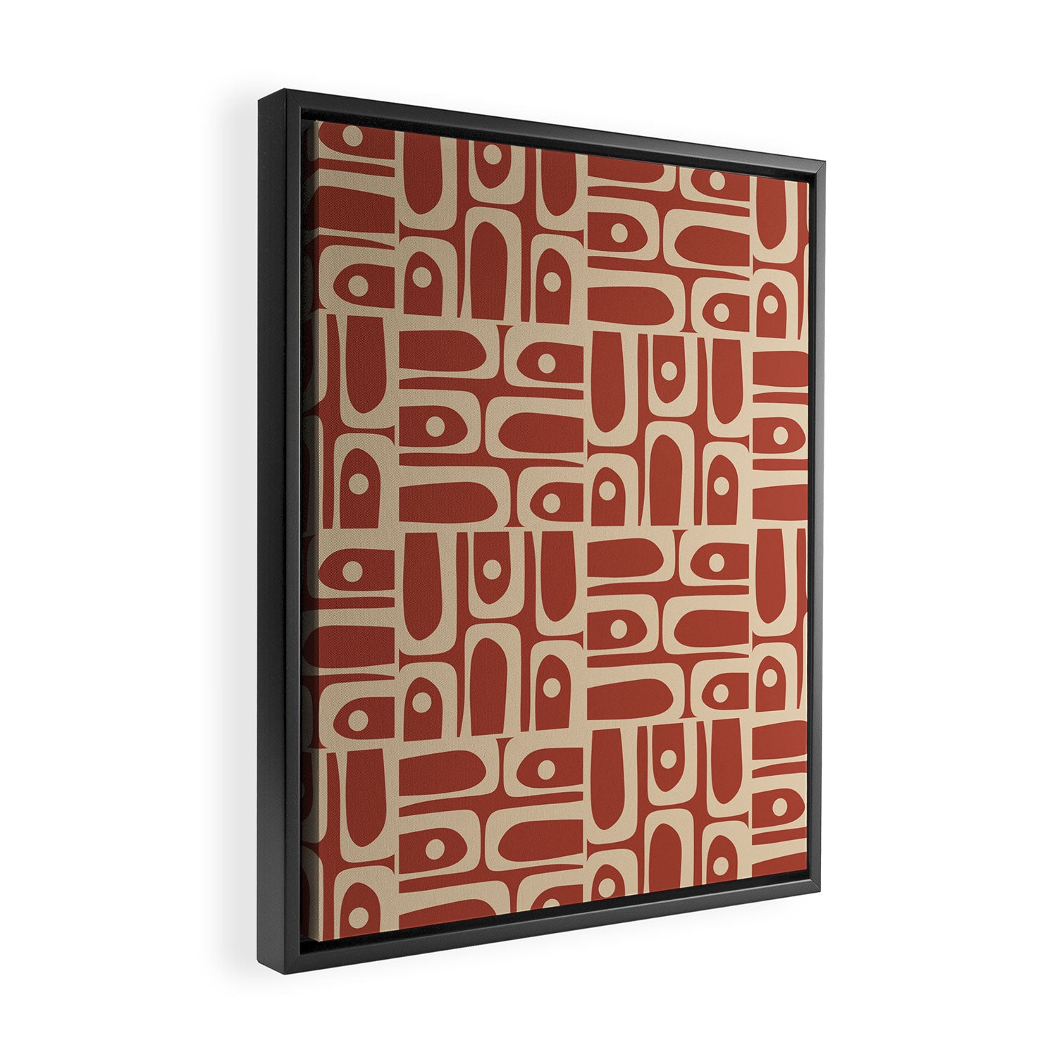 Mid Century Modern Piquet Abstract Multi Pattern in Mid Mod Rust and Beige Framed Canvas Print Gallery Image 2
