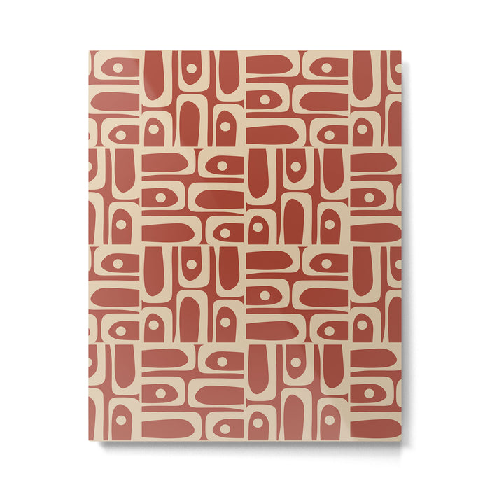 Mid Century Modern Piquet Abstract Multi Pattern in Mid Mod Rust and Beige Metal Print Gallery Image 1