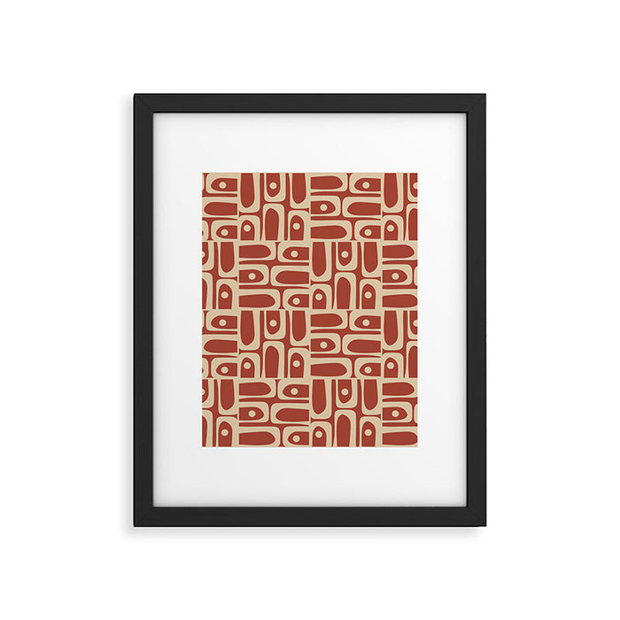Mid Century Modern Piquet Abstract Multi Pattern in Mid Mod Rust and Beige Framed Art Print Gallery Image 1