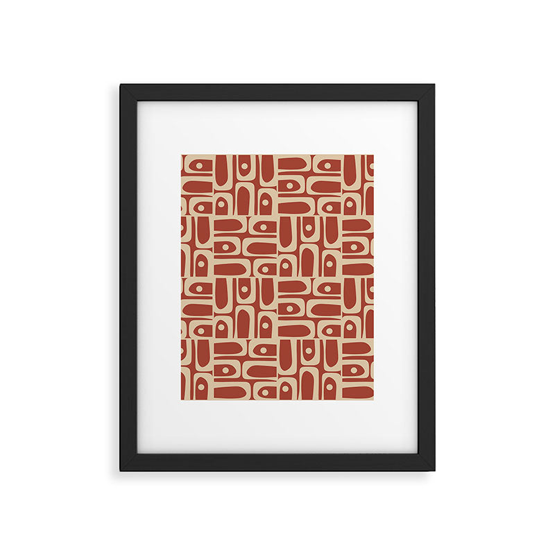 Mid Century Modern Piquet Abstract Multi Pattern in Mid Mod Rust and Beige Framed Art Print Gallery Image 6