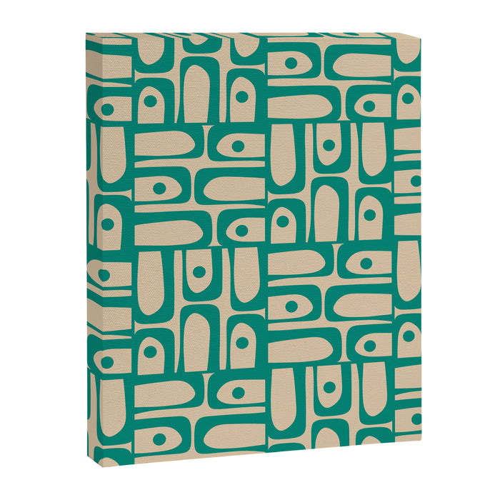 Mid Century Modern Piquet Abstract Multi Pattern in Mid Mod Teal Turquoise and Beige Canvas Print Gallery Image 1