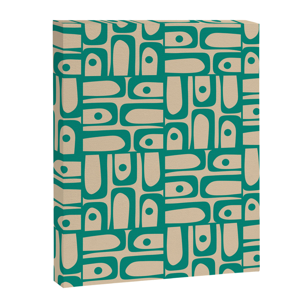 Mid Century Modern Piquet Abstract Multi Pattern in Mid Mod Teal Turquoise and Beige Canvas Print Gallery Image 8