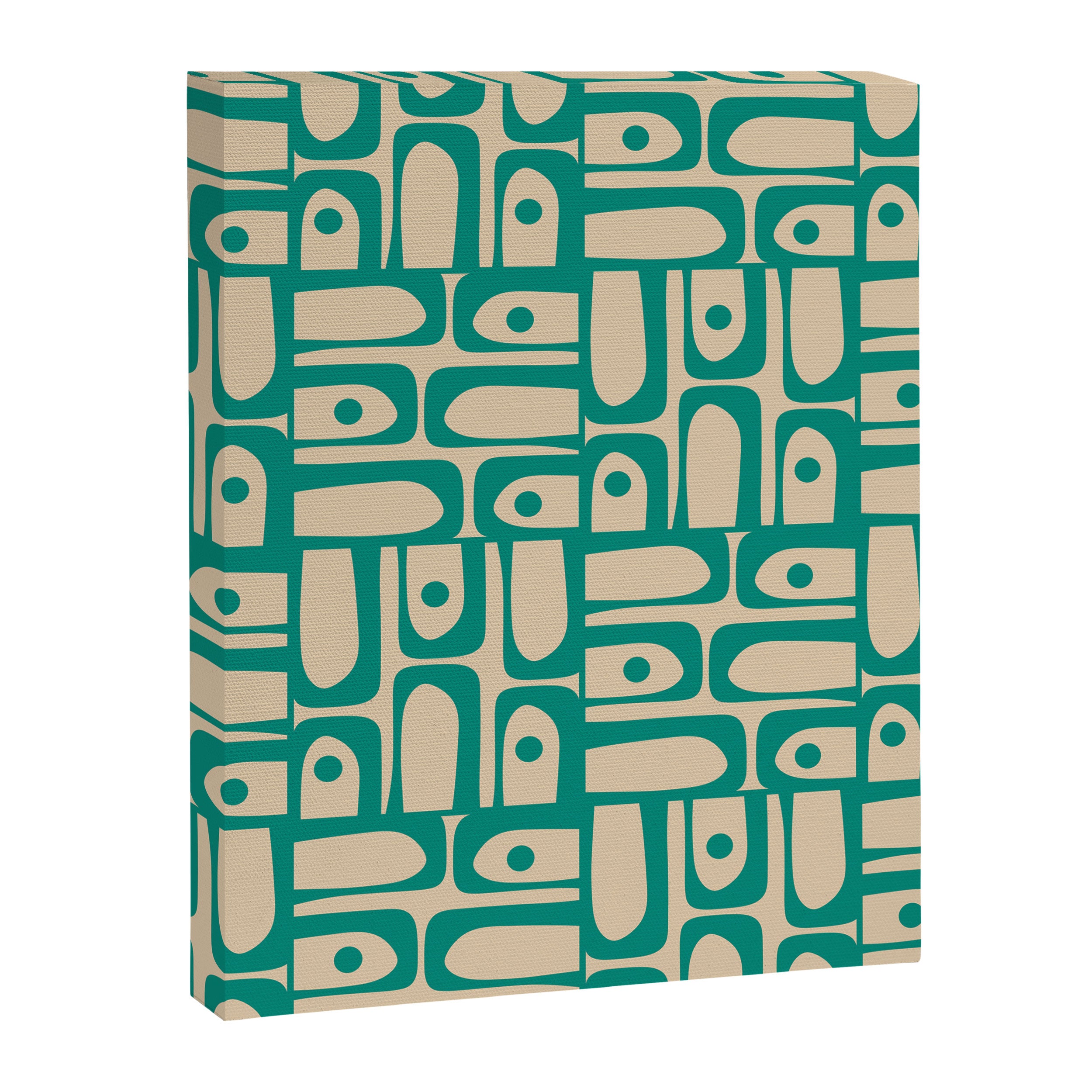 Mid Century Modern Piquet Abstract Multi Pattern in Mid Mod Teal Turquoise and Beige Canvas Print Gallery Image 8