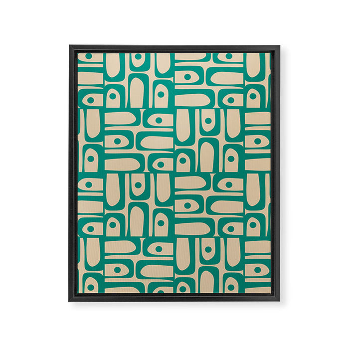 Mid Century Modern Piquet Abstract Multi Pattern in Mid Mod Teal Turquoise and Beige Framed Canvas Print Gallery Image 1