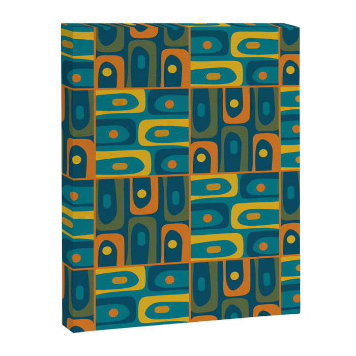 Mid Century Modern Piquet Abstract Multi Pattern in Moroccan Blue Teal Orange Olive Mustard Canvas Print Gallery Image 1