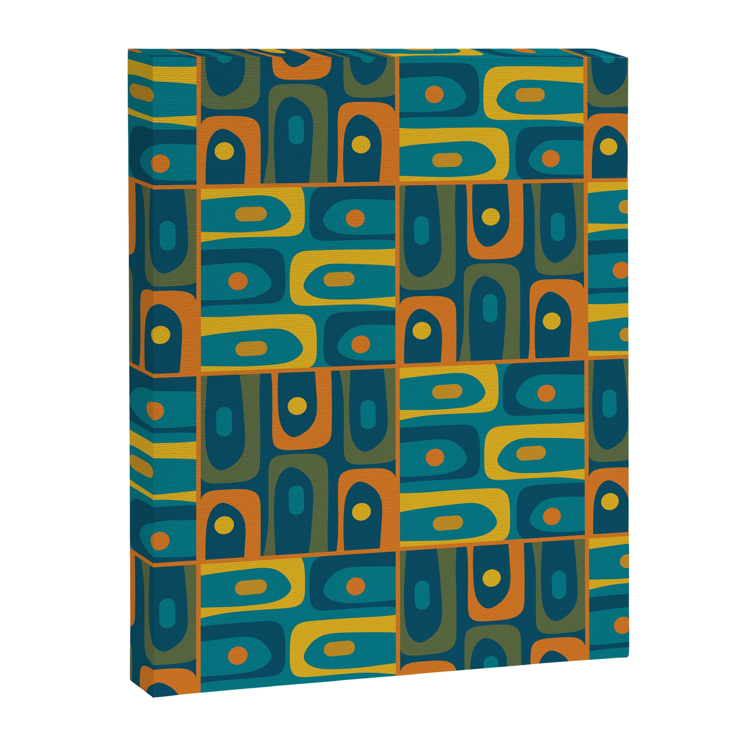 Mid Century Modern Piquet Abstract Multi Pattern in Moroccan Blue Teal Orange Olive Mustard Canvas Print Gallery Image 8