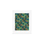 Mid Century Modern Piquet Abstract Multi Pattern in Moroccan Blue Teal Orange Olive Mustard Art Print Gallery Image 1
