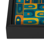Mid Century Modern Piquet Abstract Multi Pattern in Moroccan Blue Teal Orange Olive Mustard Framed Canvas Print Gallery Image 3