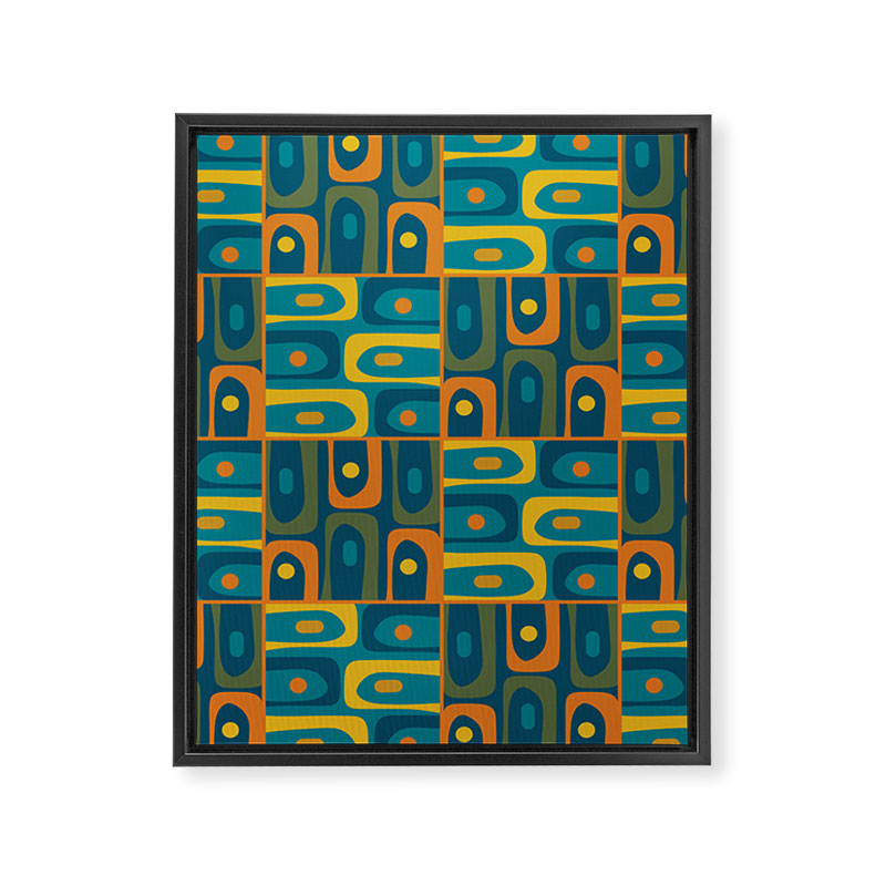 Mid Century Modern Piquet Abstract Multi Pattern in Moroccan Blue Teal Orange Olive Mustard Framed Canvas Print Gallery Image 8