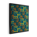 Mid Century Modern Piquet Abstract Multi Pattern in Moroccan Blue Teal Orange Olive Mustard Framed Canvas Print Gallery Image 2