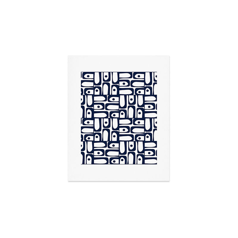 Mid Century Modern Piquet Abstract Multi Pattern in Nautical Navy Blue and White Art Print Gallery Image 1