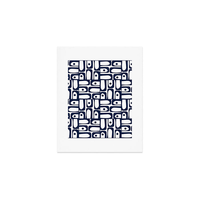 Mid Century Modern Piquet Abstract Multi Pattern in Nautical Navy Blue and White Art Print Gallery Image 1