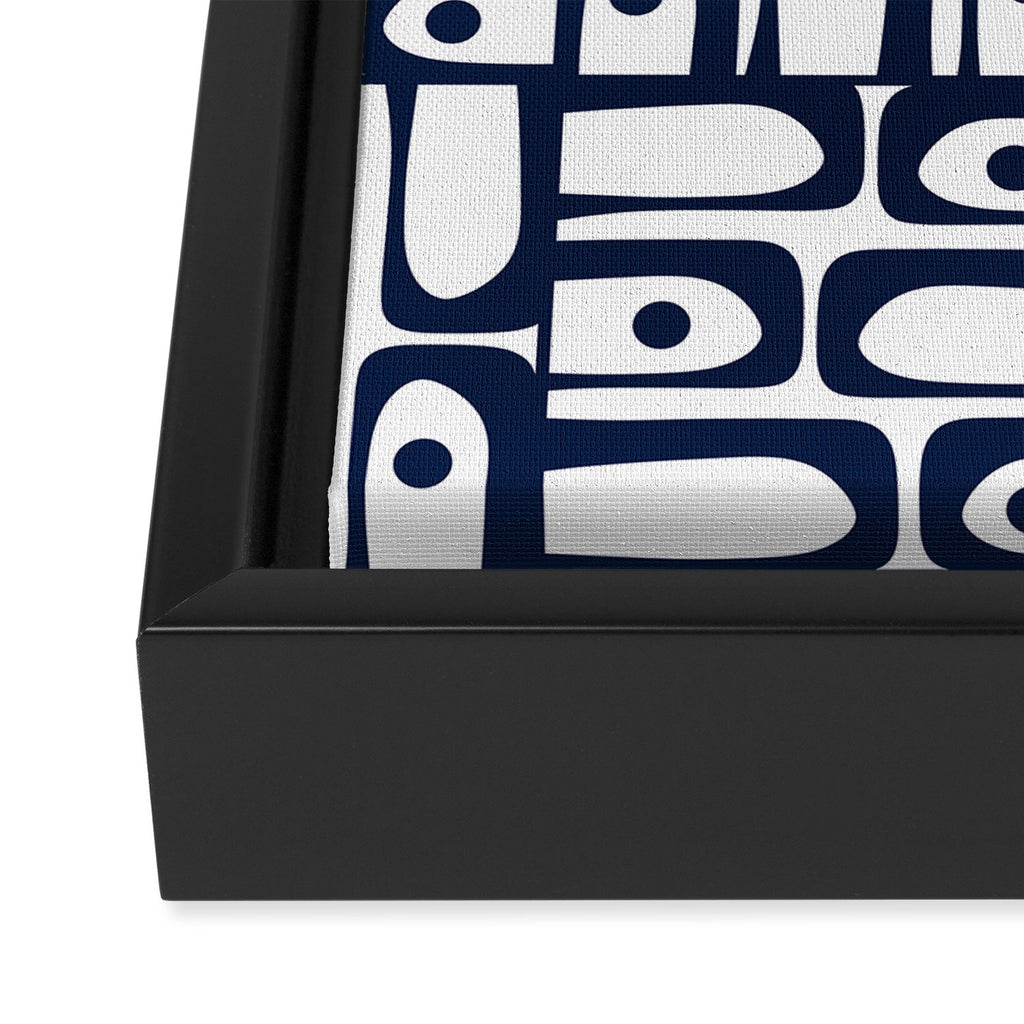 Mid Century Modern Piquet Abstract Multi Pattern in Nautical Navy Blue and White Framed Canvas Print Gallery Image 3