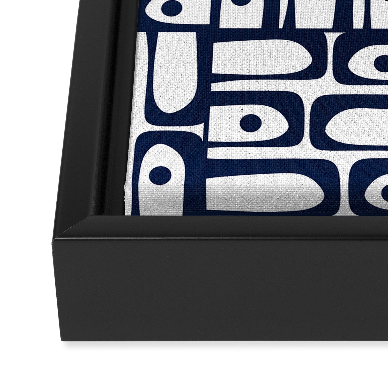 Mid Century Modern Piquet Abstract Multi Pattern in Nautical Navy Blue and White Framed Canvas Print Gallery Image 3
