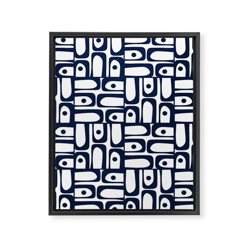 Mid Century Modern Piquet Abstract Multi Pattern in Nautical Navy Blue and White Framed Canvas Print Gallery Image 8