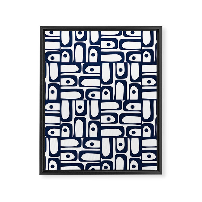 Mid Century Modern Piquet Abstract Multi Pattern in Nautical Navy Blue and White Framed Canvas Print Gallery Image 1
