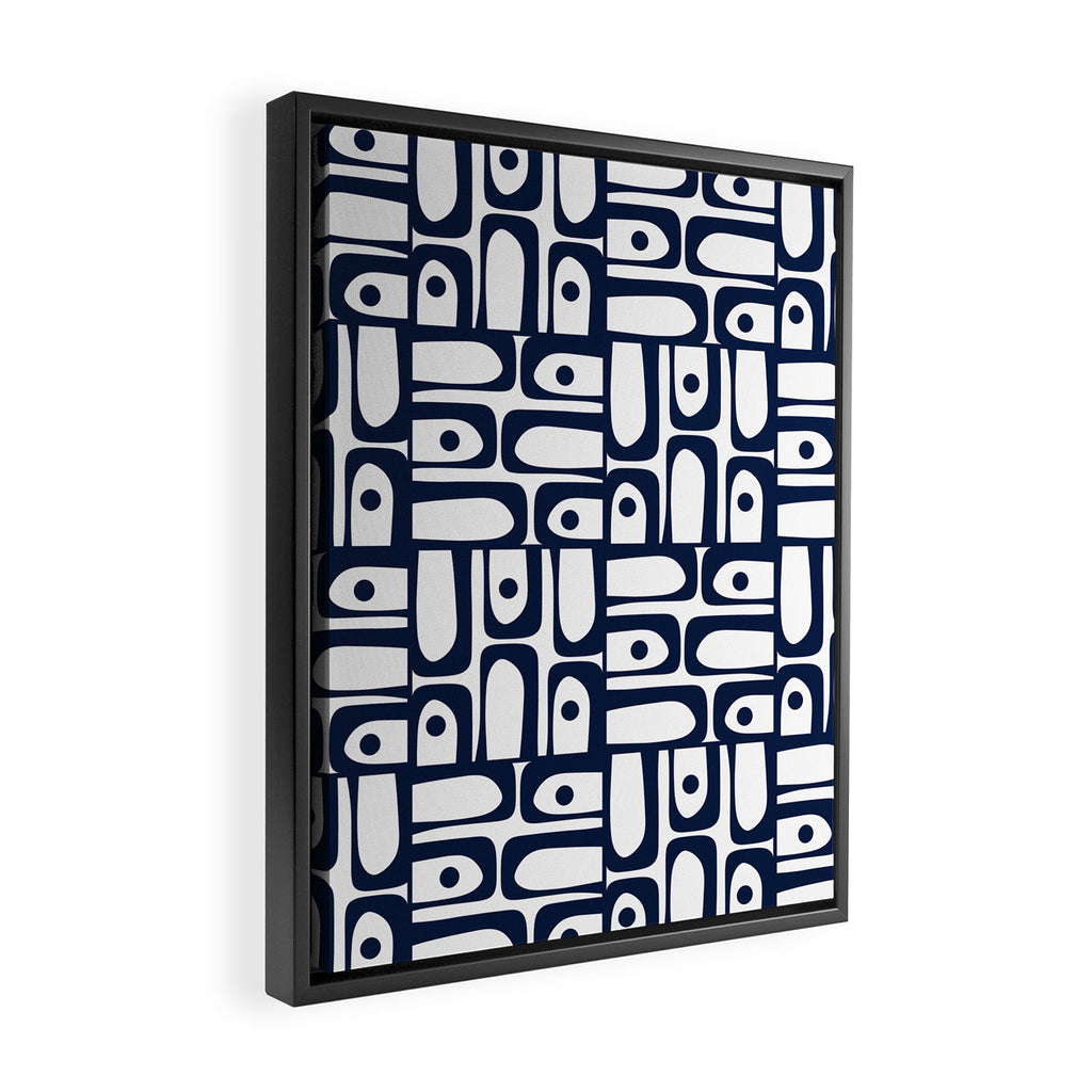 Mid Century Modern Piquet Abstract Multi Pattern in Nautical Navy Blue and White Framed Canvas Print Gallery Image 2