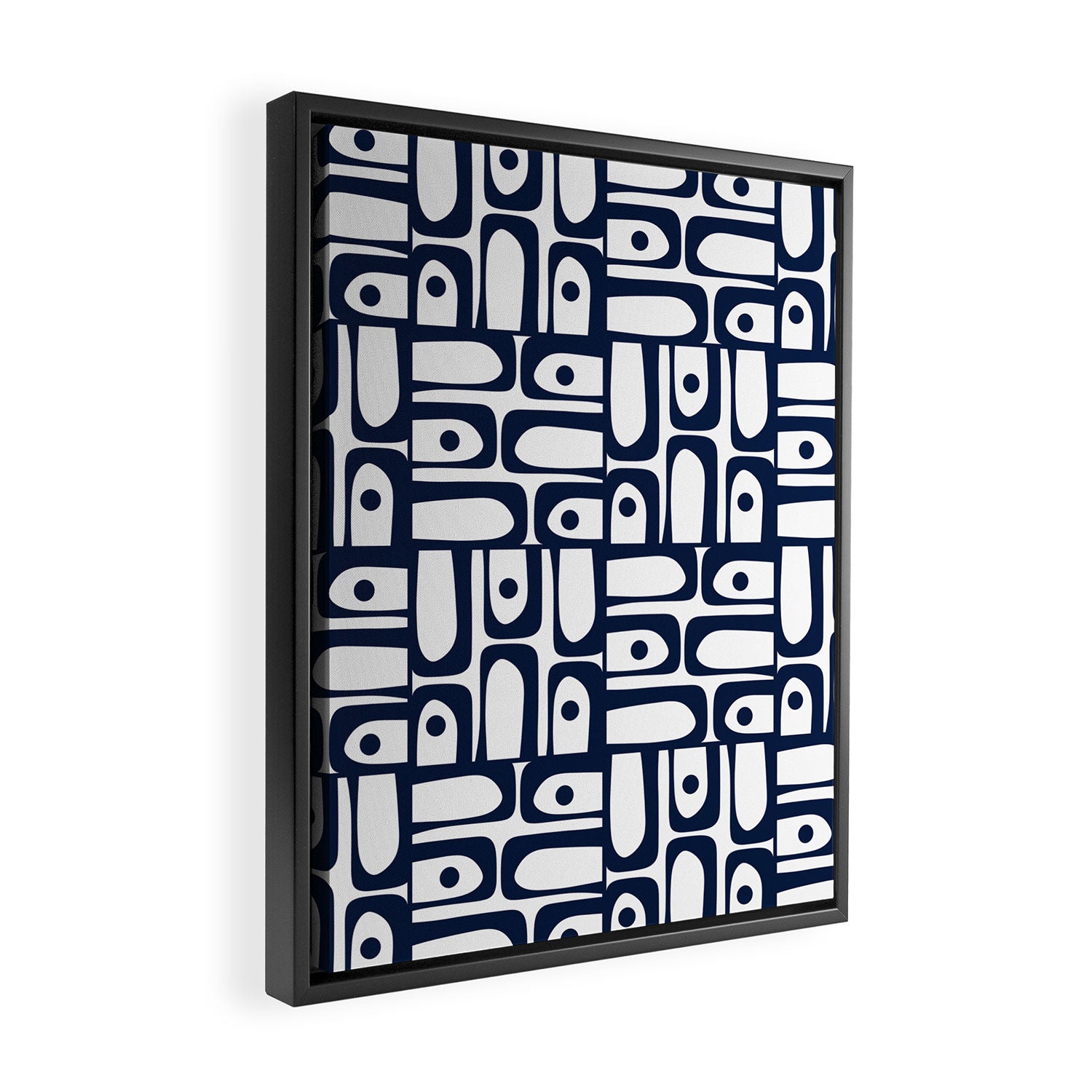 Mid Century Modern Piquet Abstract Multi Pattern in Nautical Navy Blue and White Framed Canvas Print Gallery Image 2