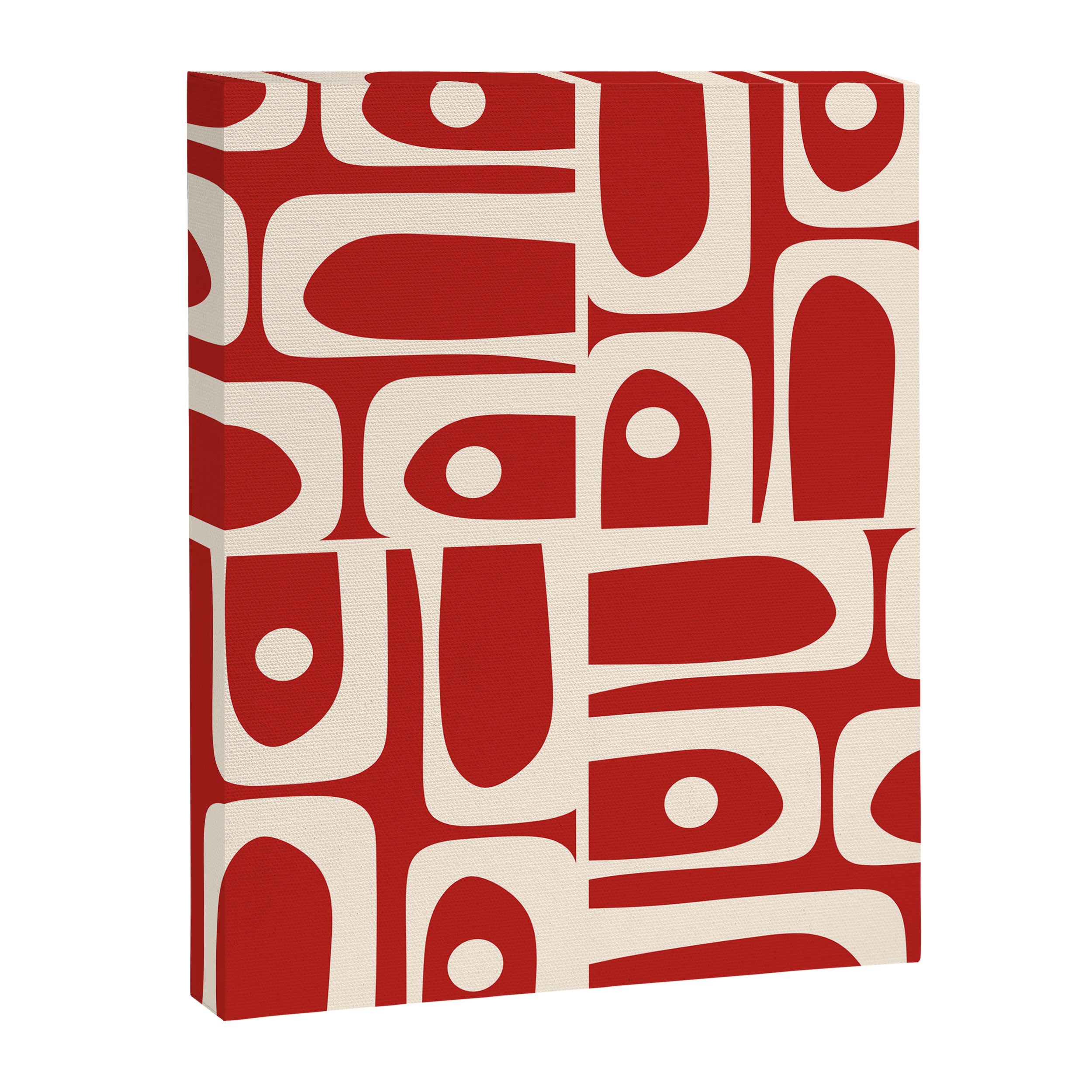 Mid Century Modern Piquet Abstract Multi Pattern in Red and Cream Canvas Print Gallery Image 8