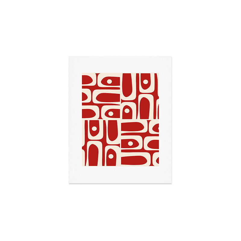Mid Century Modern Piquet Abstract Multi Pattern in Red and Cream Art Print Gallery Image 1