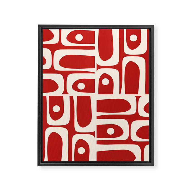 Mid Century Modern Piquet Abstract Multi Pattern in Red and Cream Framed Canvas Print Gallery Image 8