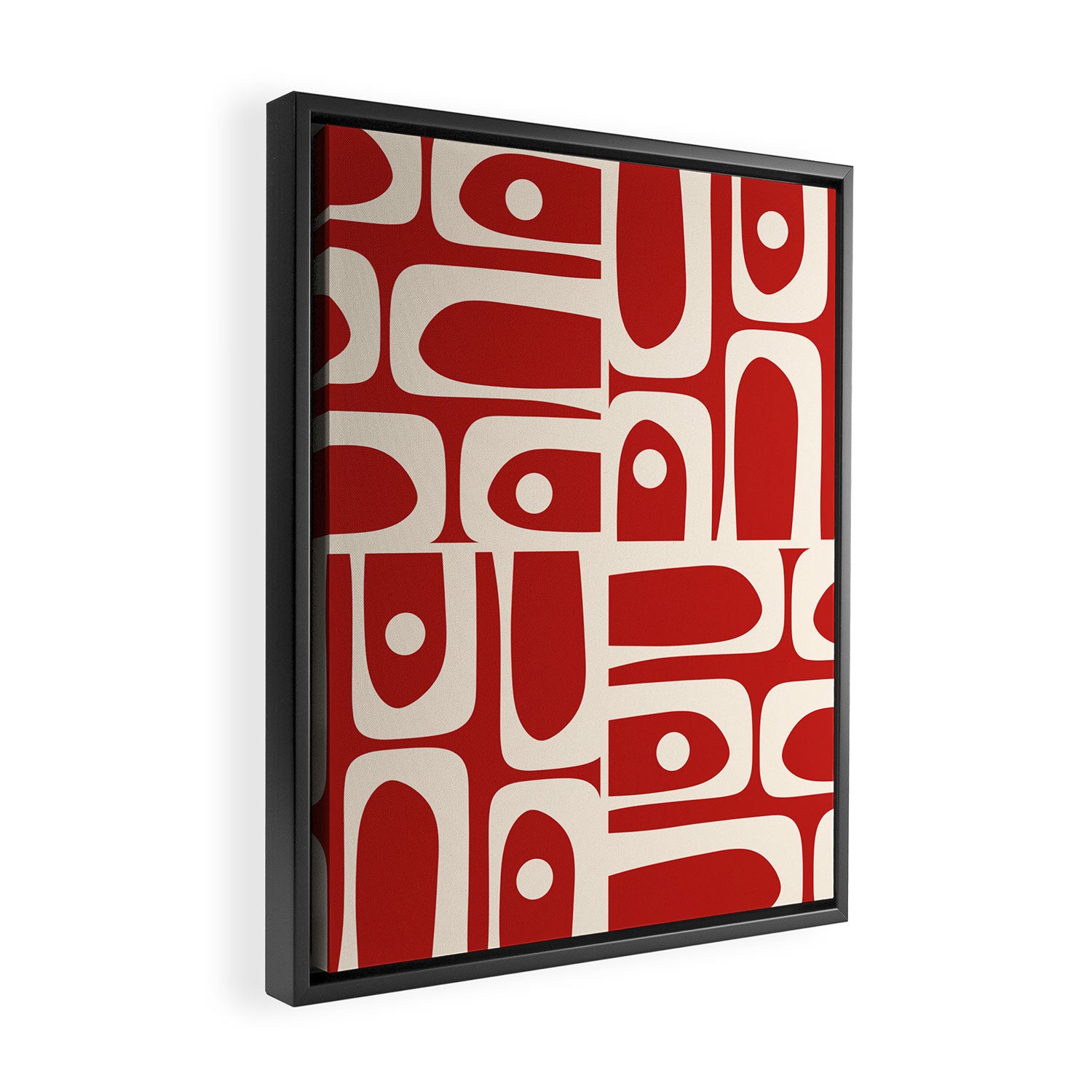 Mid Century Modern Piquet Abstract Multi Pattern in Red and Cream Framed Canvas Print Gallery Image 2