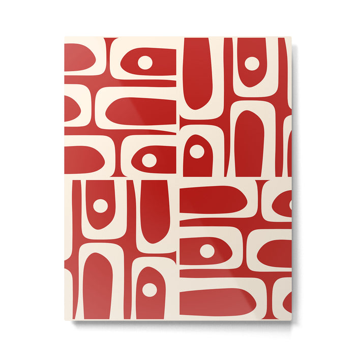 Mid Century Modern Piquet Abstract Multi Pattern in Red and Cream Metal Print Gallery Image 1