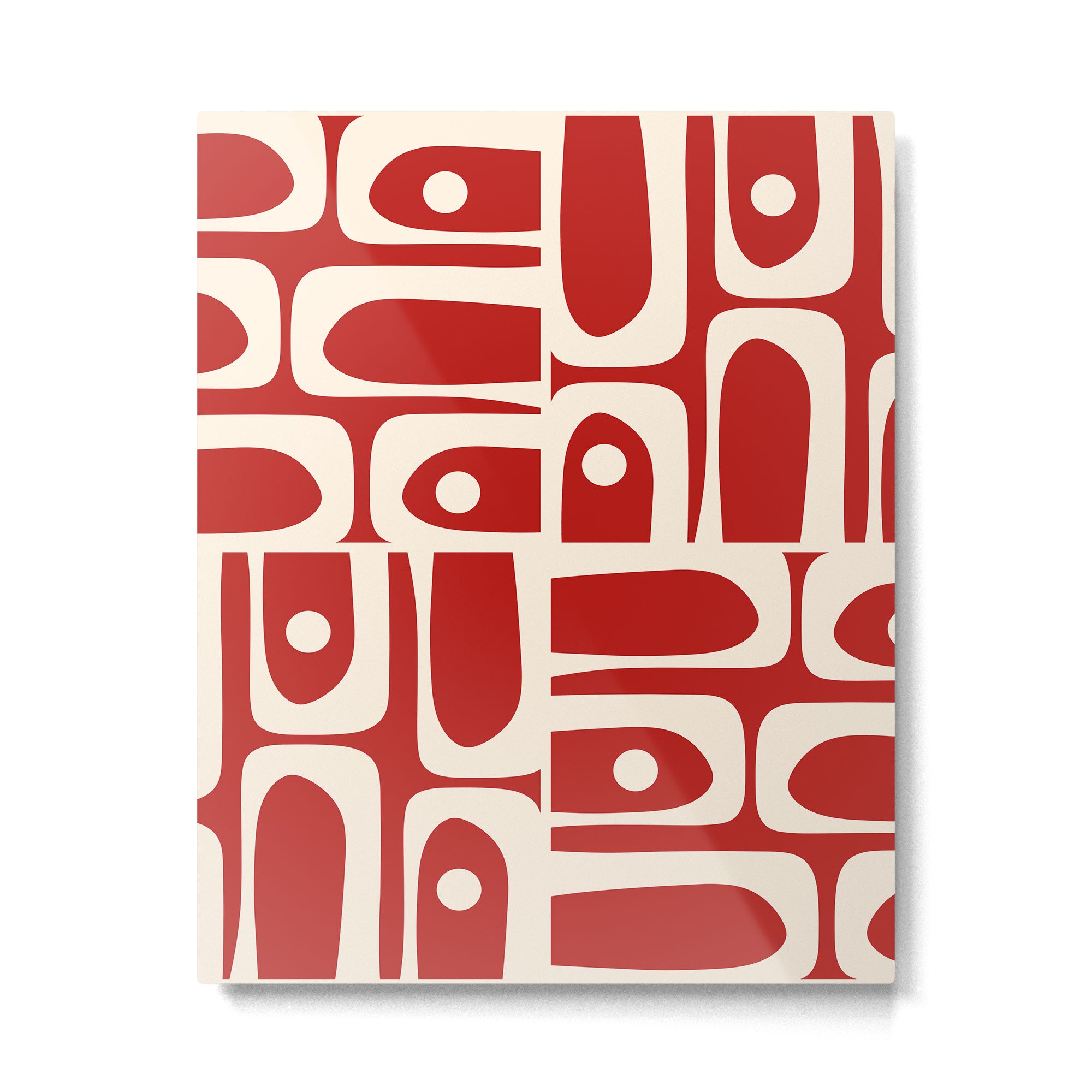 Mid Century Modern Piquet Abstract Multi Pattern in Red and Cream Metal Print Gallery Image 6