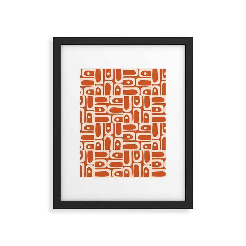 Mid Century Modern Piquet Abstract Multi Pattern in Spiced Orange Framed Art Print Gallery Image 6