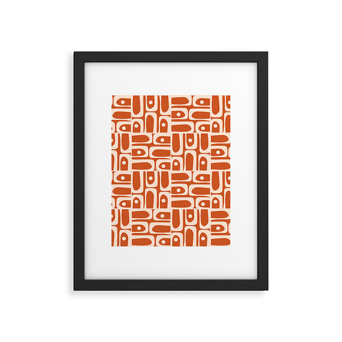 Mid Century Modern Piquet Abstract Multi Pattern in Spiced Orange Framed Art Print Gallery Image 1