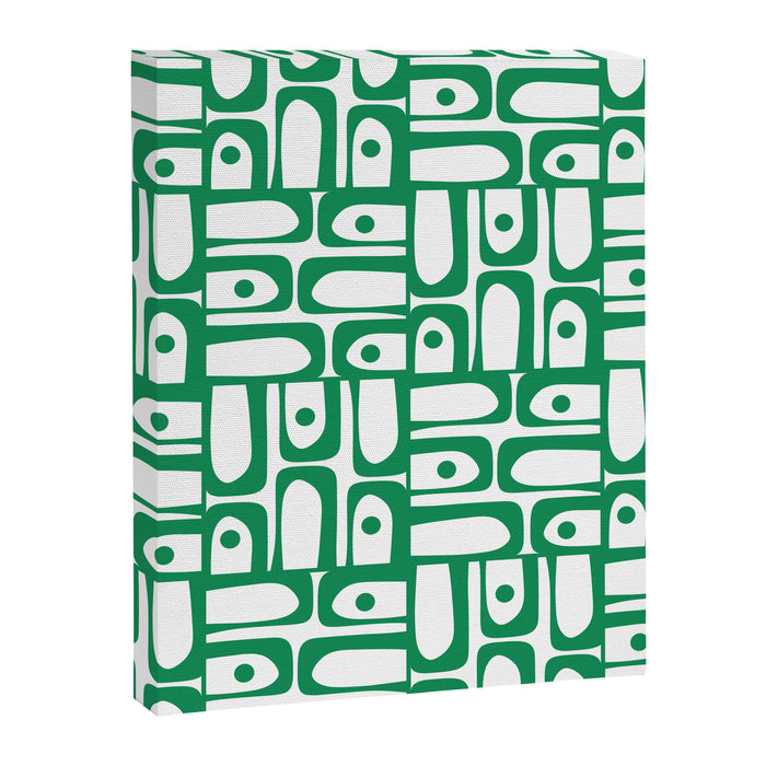 Mid Century Modern Piquet Abstract Multi Pattern Kelly Green and White Canvas Print Gallery Image 1
