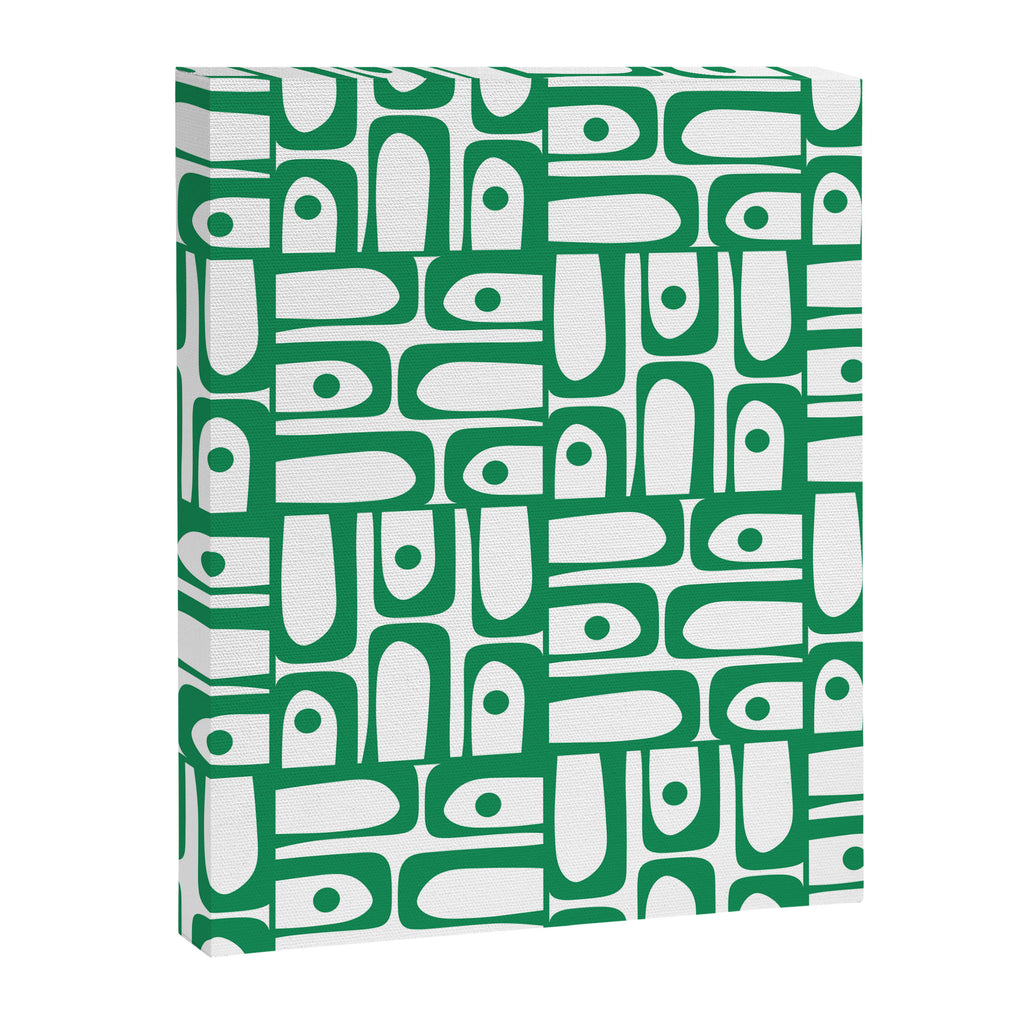 Mid Century Modern Piquet Abstract Multi Pattern Kelly Green and White Canvas Print Gallery Image 8