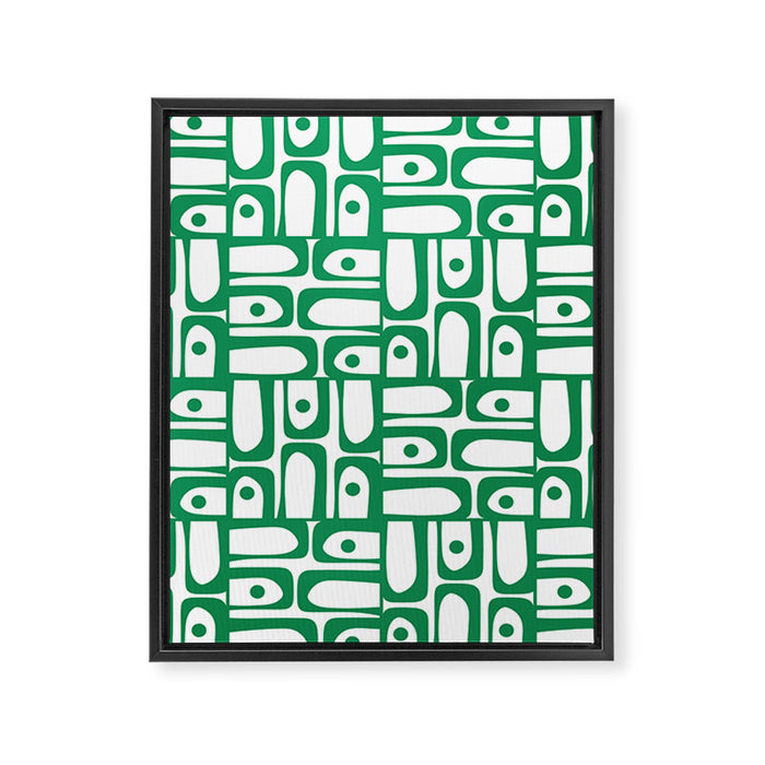 Mid Century Modern Piquet Abstract Multi Pattern Kelly Green and White Framed Canvas Print Gallery Image 1