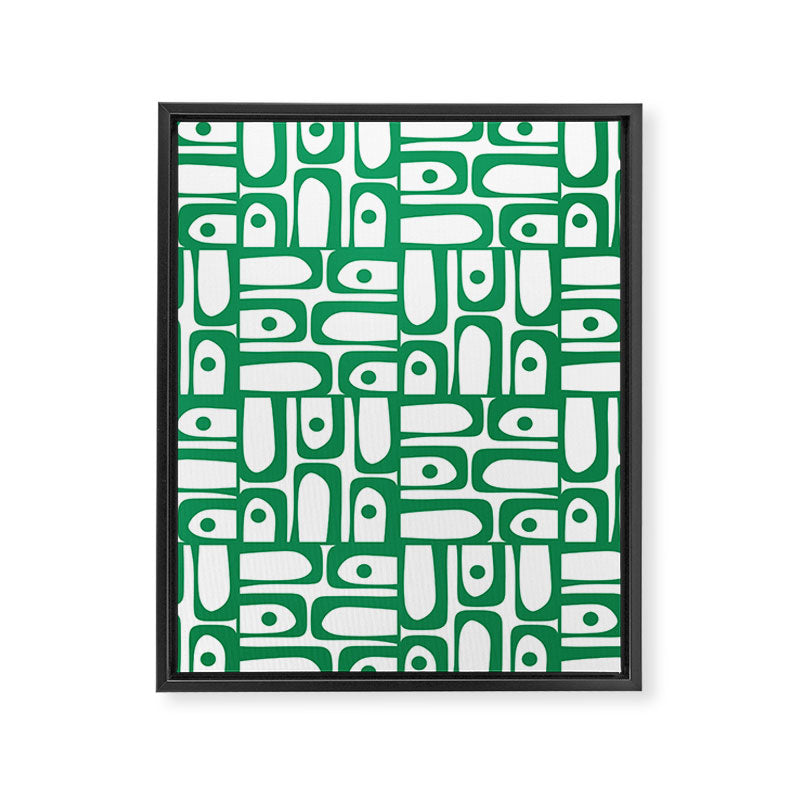 Mid Century Modern Piquet Abstract Multi Pattern Kelly Green and White Framed Canvas Print Gallery Image 8