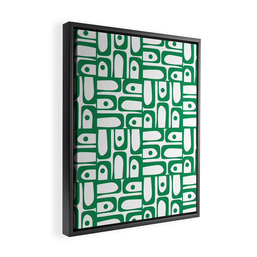 Mid Century Modern Piquet Abstract Multi Pattern Kelly Green and White Framed Canvas Print Gallery Image 2